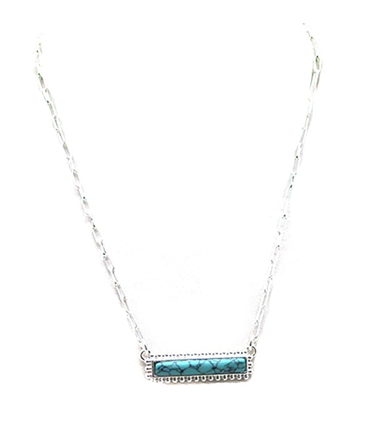 Western Turquoise Bar Necklace: Silver