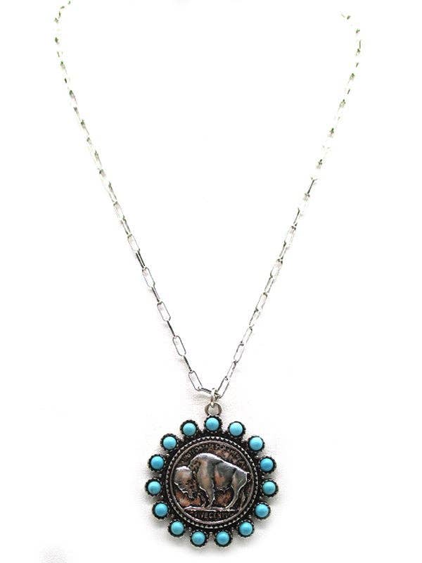 Western Buffalo Coin Turquoise Necklace