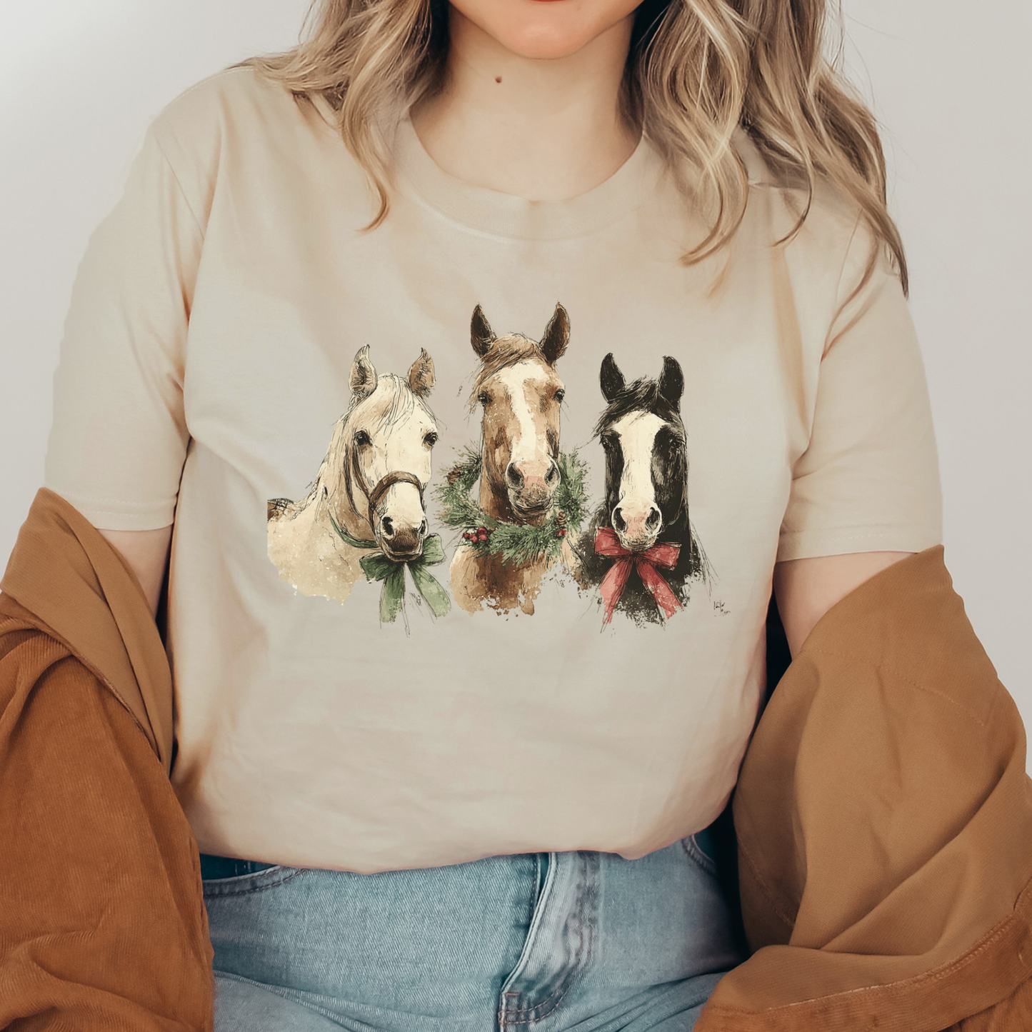 Christmas Horse Trio Tee โ Western Holiday Cowgirl Shirt