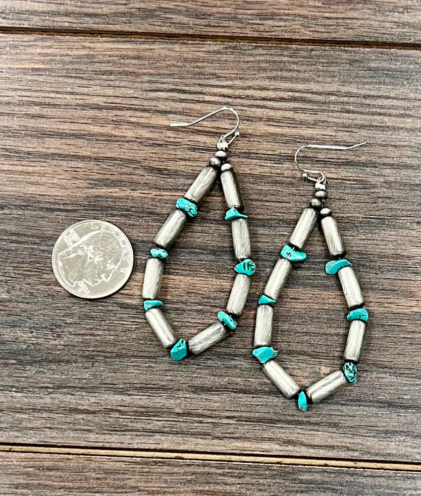 3" Handmade Cylindrical Navajo Turquoise Earrings