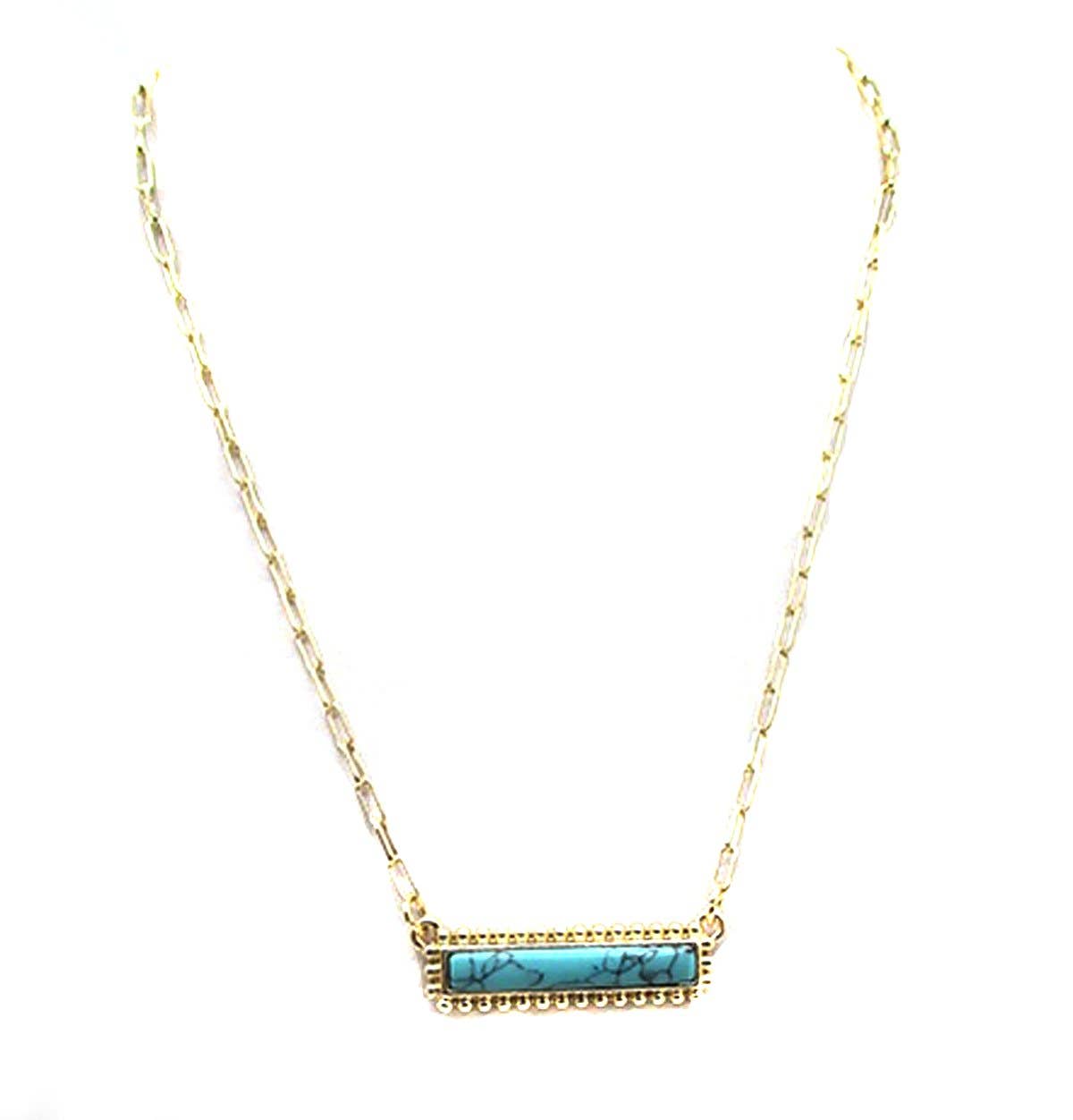 Western Turquoise Bar Necklace: Silver