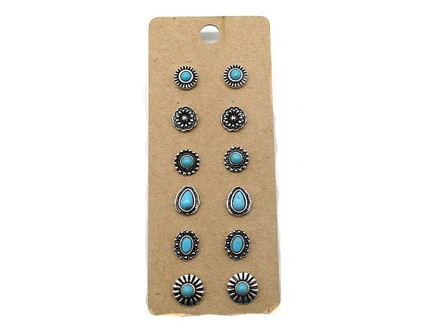 Western 6 Dainty Post Earring Set: TURQUOISE