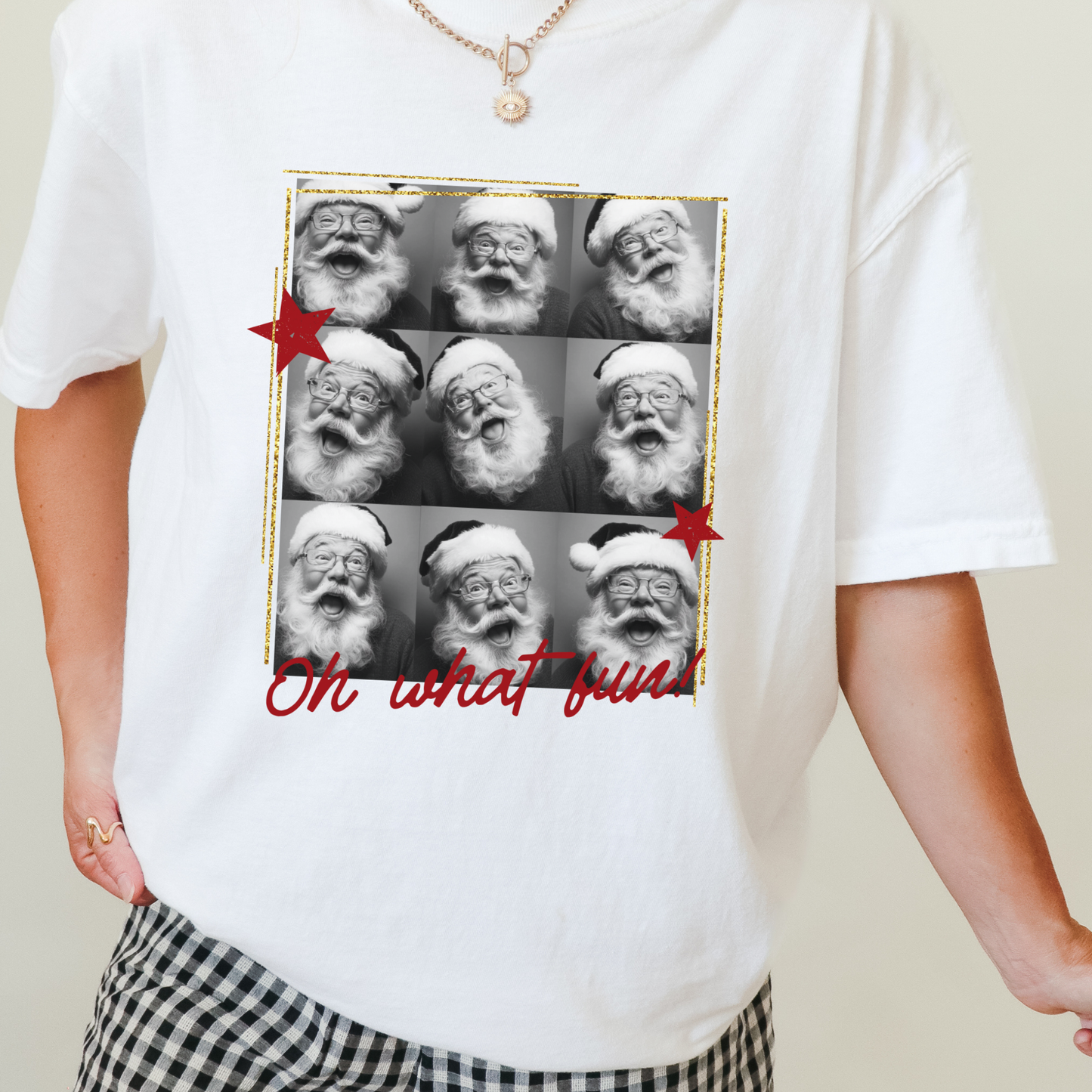 Oh What Fun Tee Shirt – Santa Collage Christmas Tee