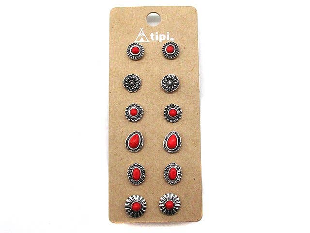 Western 6 Dainty Post Earring Set: TURQUOISE