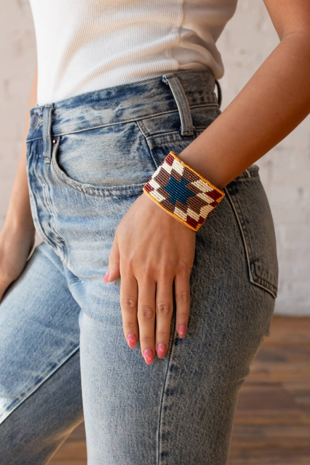 Mustard, Rust & Cream Beaded Cuff
