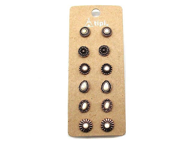 Western 6 Dainty Post Earring Set: TURQUOISE