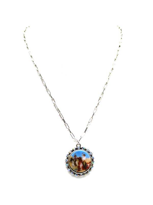 Western Round Portrait Pendant Necklace