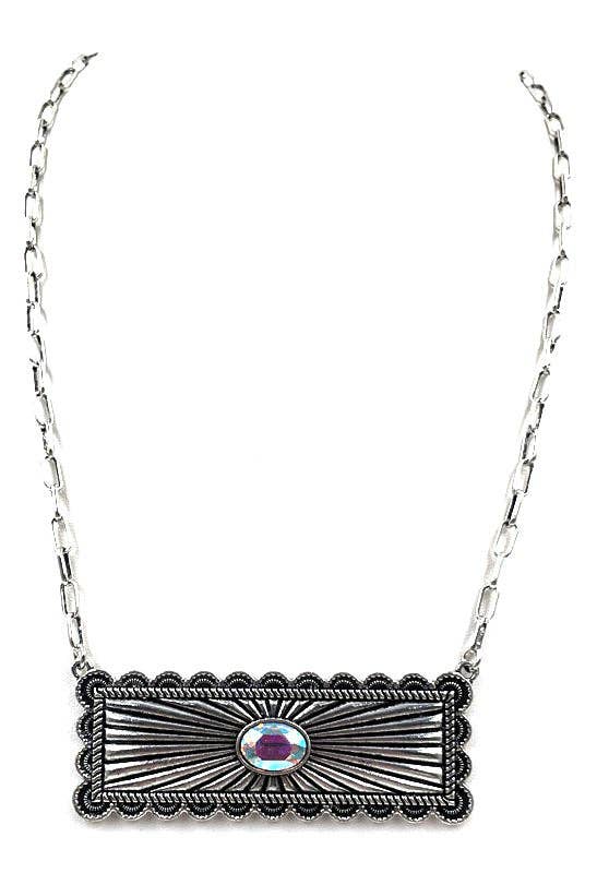 Western Metal Plate Necklace: TURQUOISE
