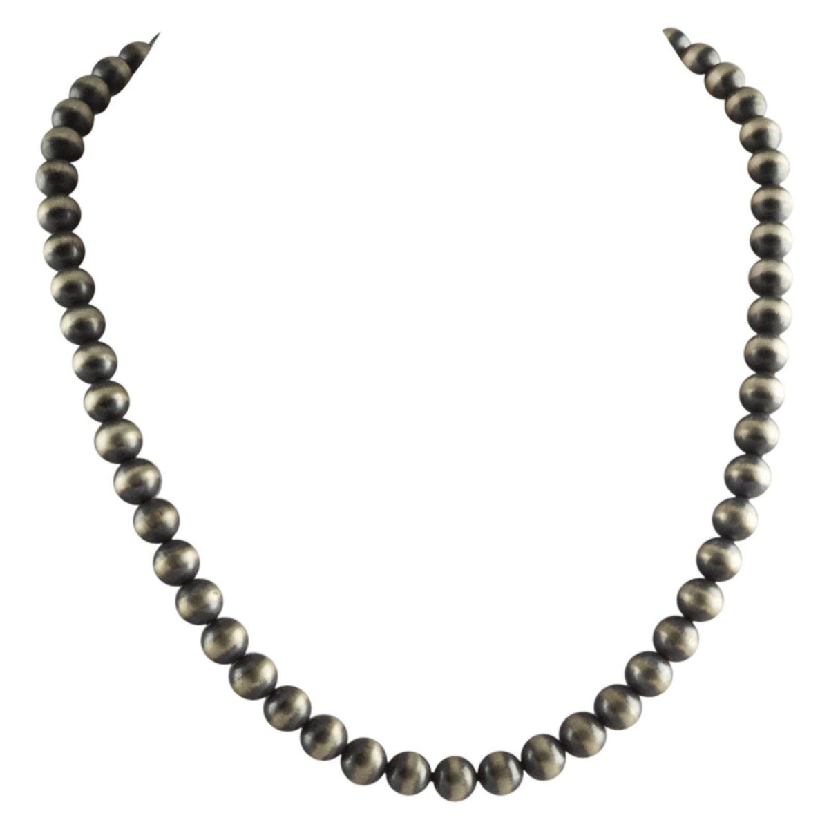 Sterling Silver Navajo Pearl 8mm Oxidize Round Bead Necklace. Available from 16" to 60": 20"