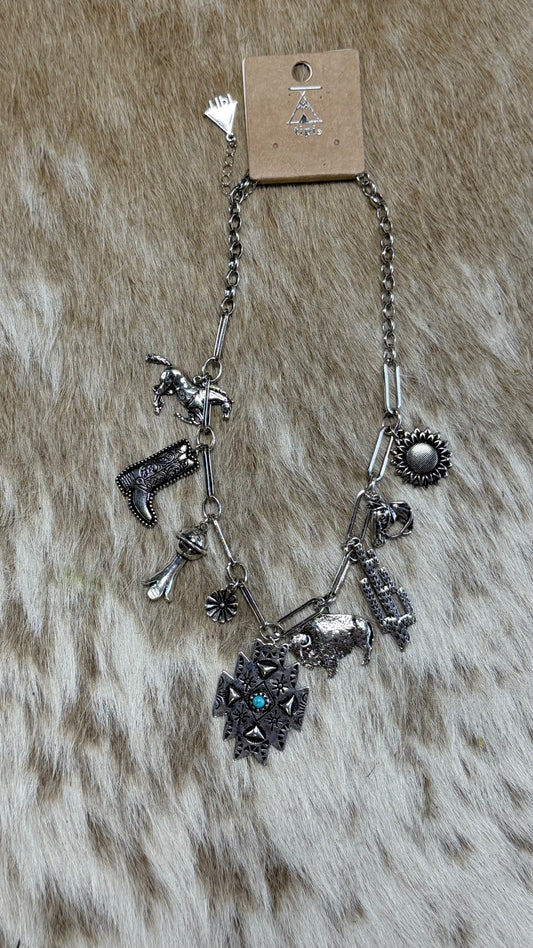 Western Concho Charm Necklace
