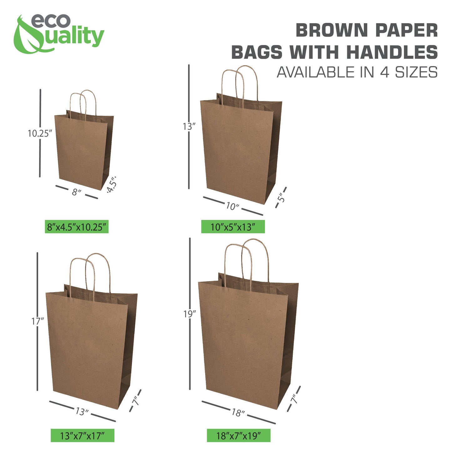 8x4.5x10.25 Kraft Brown Paper Gift Bags with Twine Handles: 250 Pcs