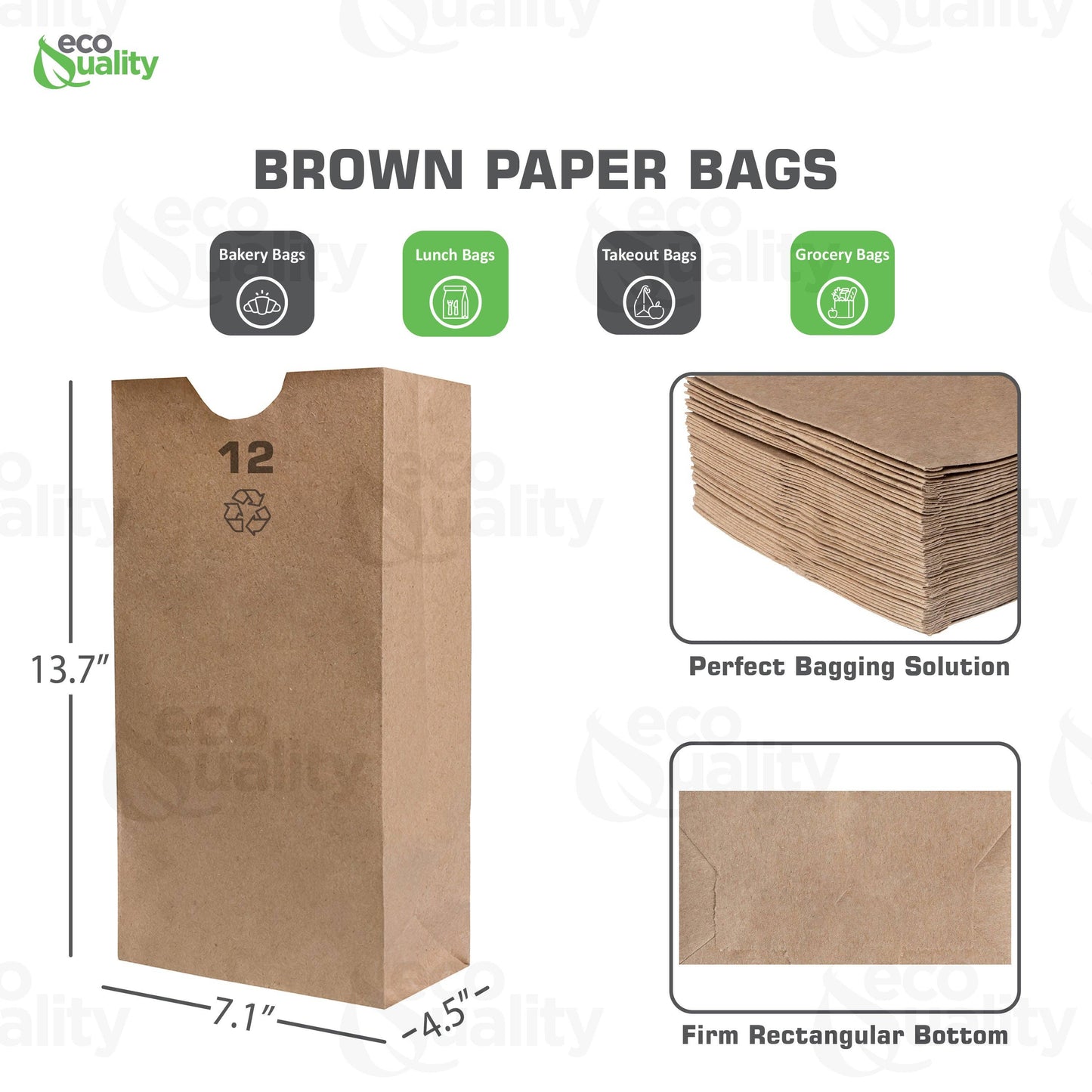 12lb Kraft Brown Bakery Grocery Paper Bags #12 Large Packagi: 100pcs