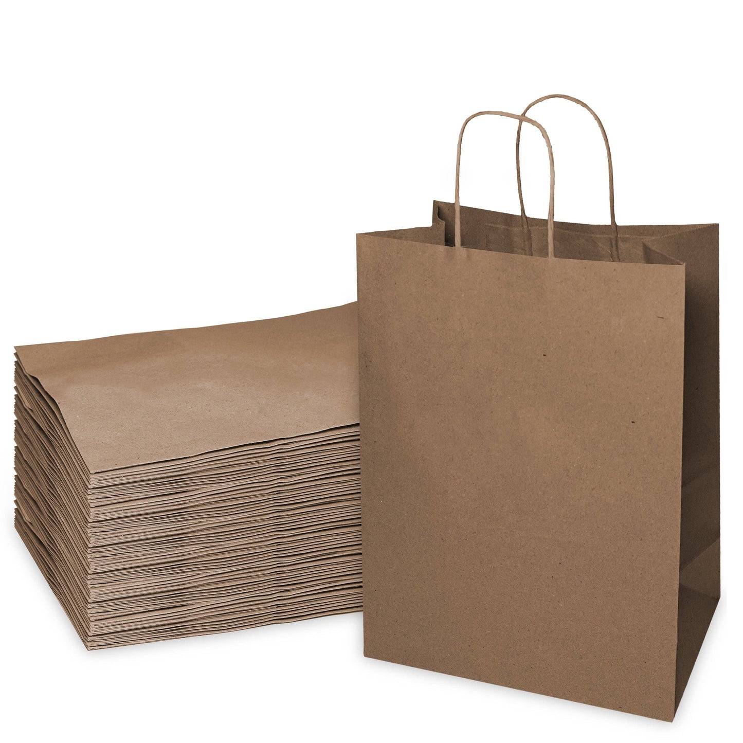 10x5x13 Kraft Brown Paper Gift Bags with Twine Handles: 200 Pcs