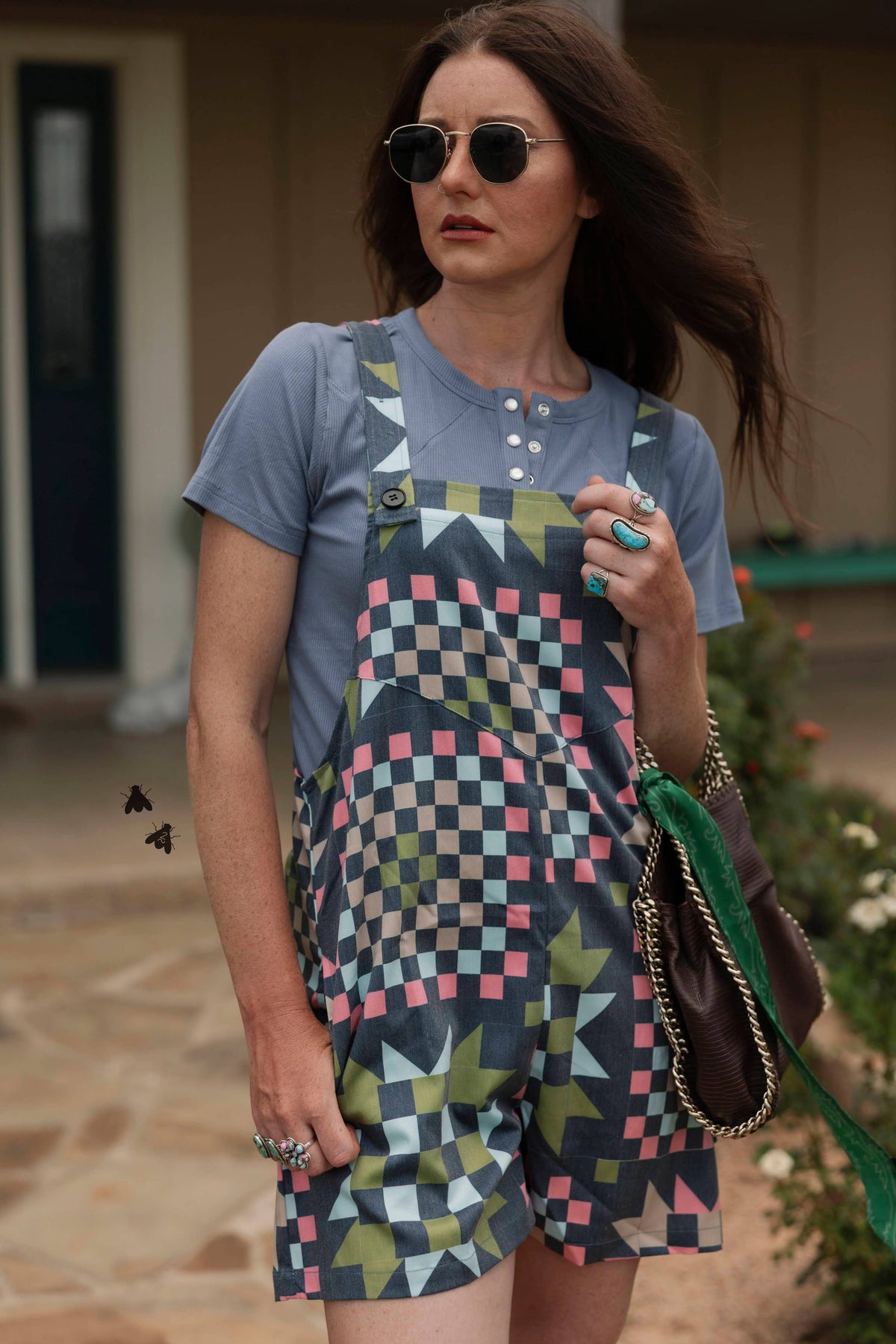 RANCHHOUSE STITCH ROMPER *BLUEGREENS: 3X