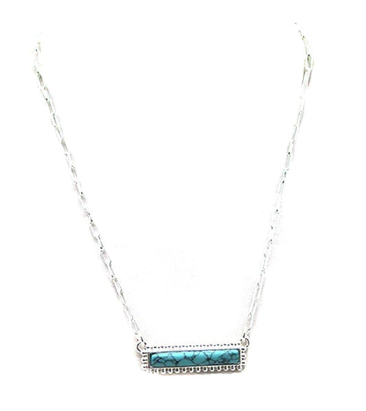 Western Turquoise Bar Necklace: Silver