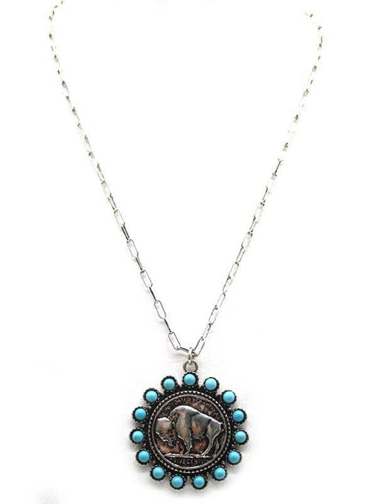Western Buffalo Coin Turquoise Necklace