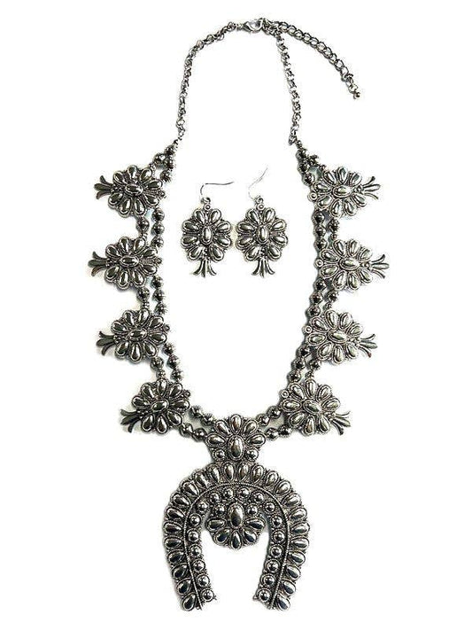 Western Metal Squash Blossom Necklace Set