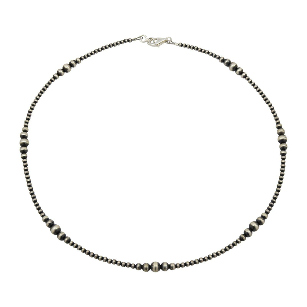 Sterling Silver Mixed Graduated Navajo Pearl Oxidized Bead Necklace. Available from 14" to 60": 18"
