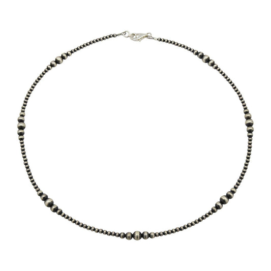 Sterling Silver Mixed Graduated Navajo Pearl Oxidized Bead Necklace. Available from 14" to 60": 18"