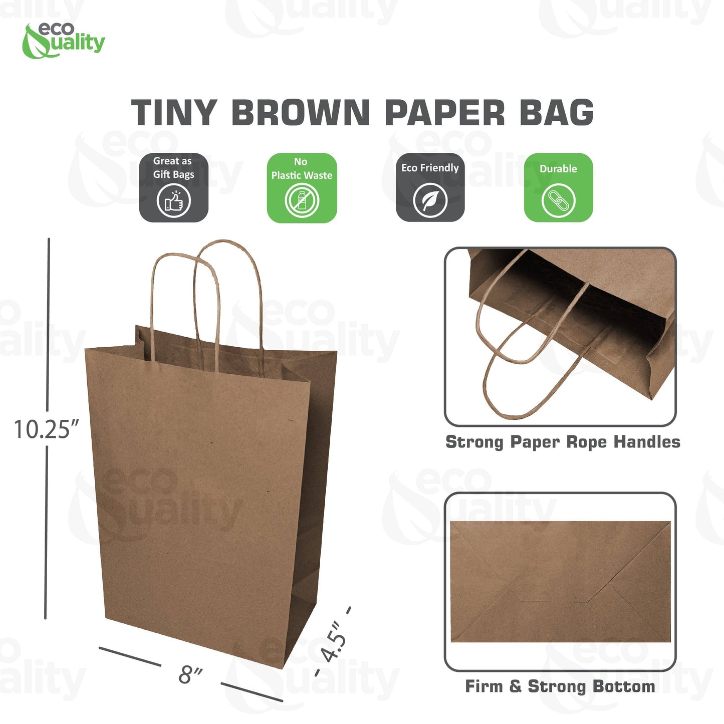 8x4.5x10.25 Kraft Brown Paper Gift Bags with Twine Handles: 250 Pcs