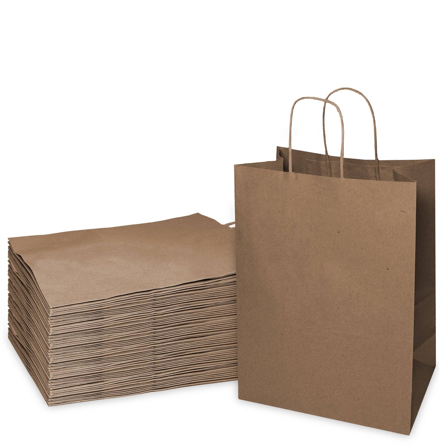 8x4.5x10.25 Kraft Brown Paper Gift Bags with Twine Handles: 250 Pcs