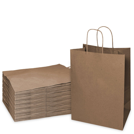 8x4.5x10.25 Kraft Brown Paper Gift Bags with Twine Handles: 250 Pcs