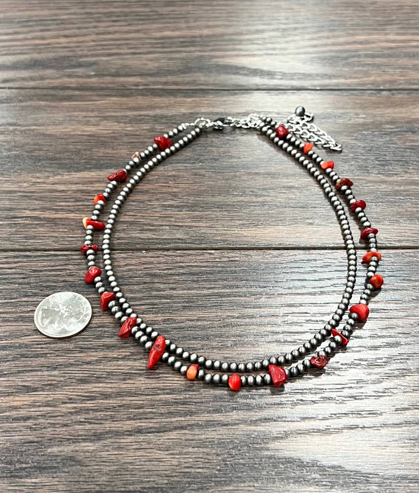 16" Handmade Navajo Coral Necklace