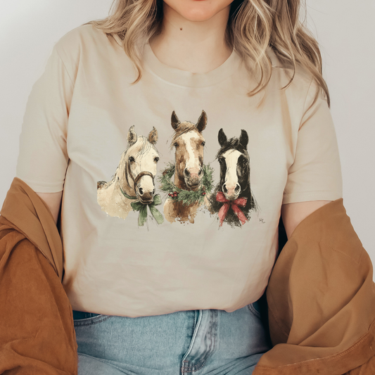 Christmas Horse Trio Tee – Western Holiday Cowgirl Shirt
