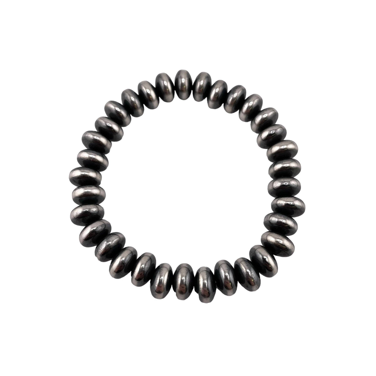 Sterling Silver Navajo Pearl Oxidize Saucer Bead Stretch Bracelet. Available from 3mm to 9mm: 5.5mm