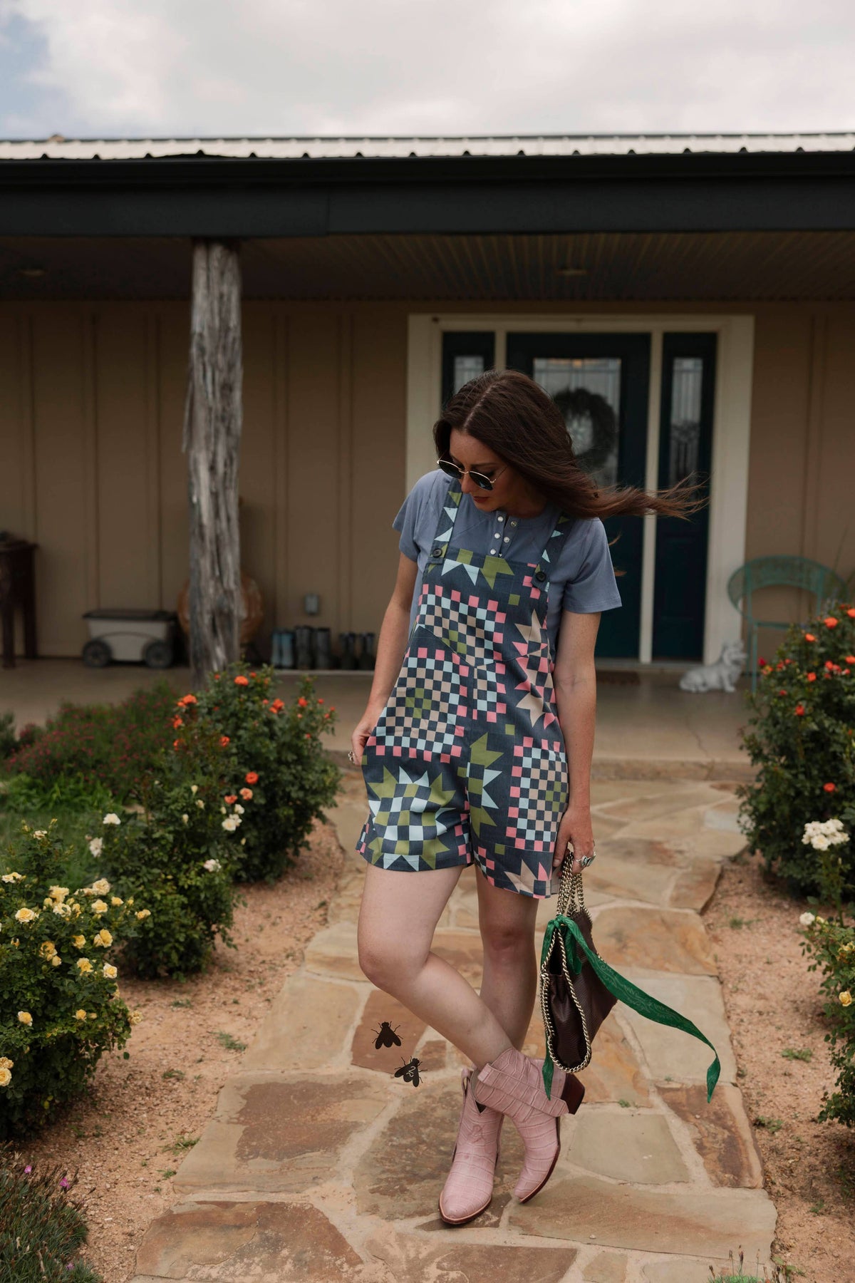 RANCHHOUSE STITCH ROMPER *BLUEGREENS: 3X