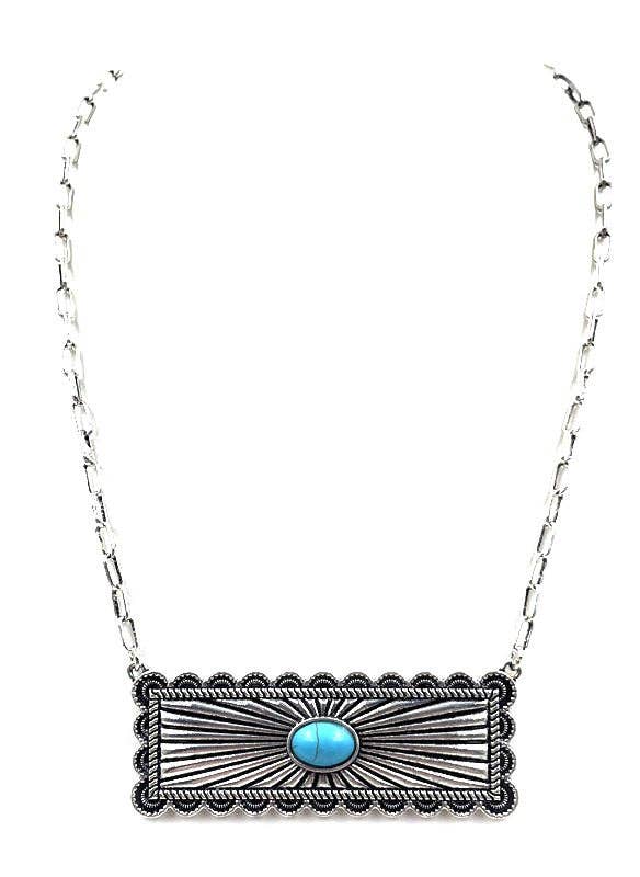 Western Metal Plate Necklace: TURQUOISE