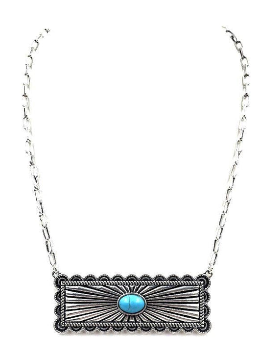Western Metal Plate Necklace: TURQUOISE