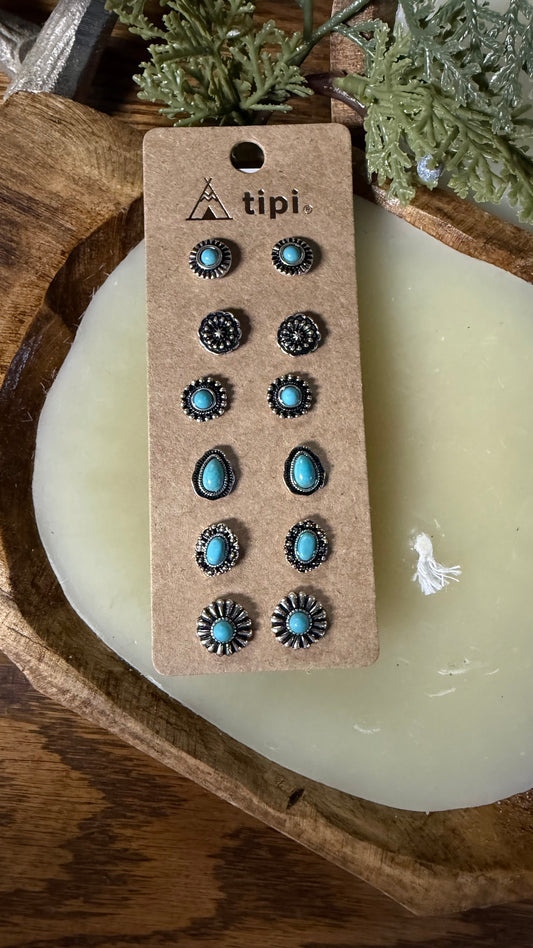 Western 6 Dainty Post Earring Set: TURQUOISE