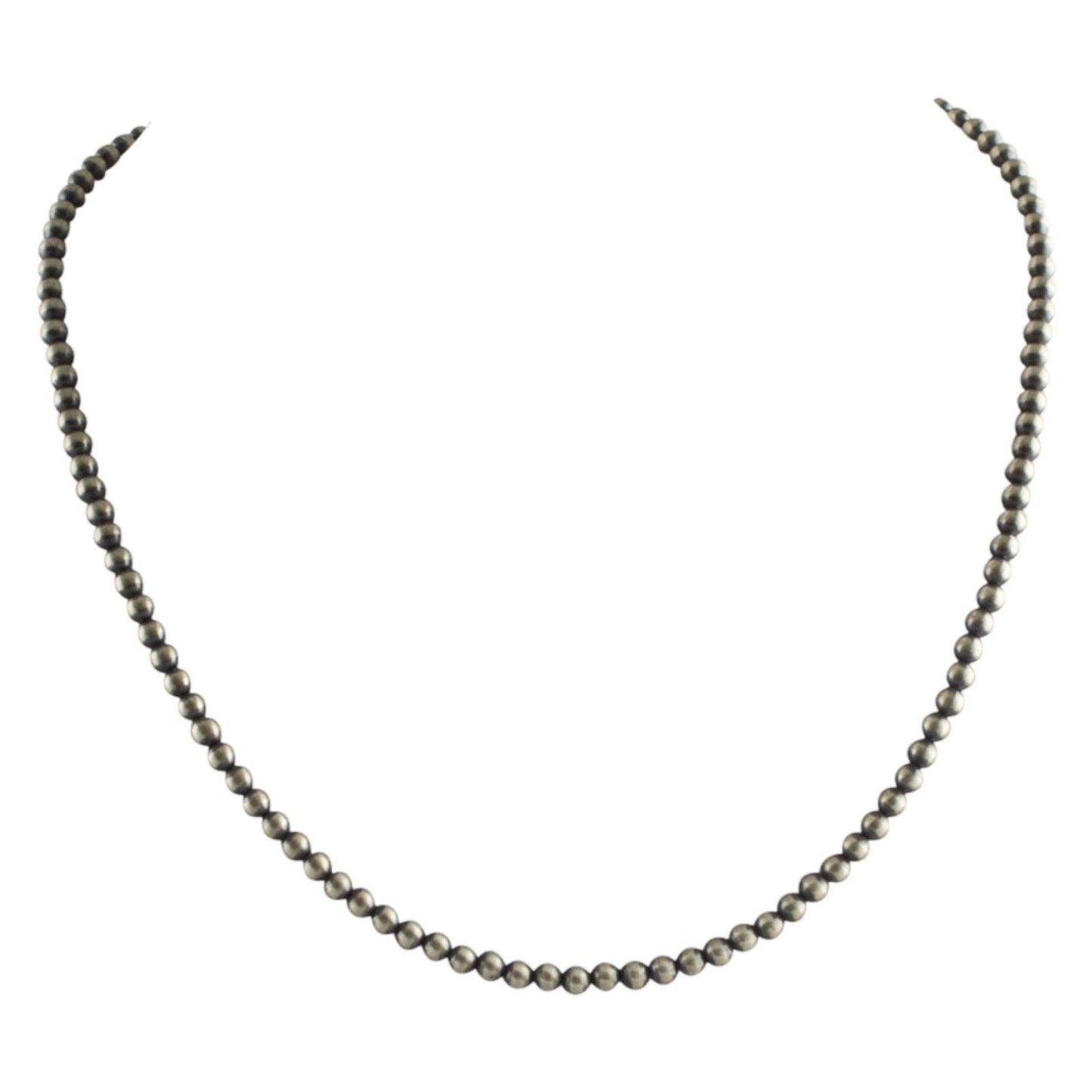 Sterling Silver Navajo Pearl 4mm Oxidize Round Bead Necklace. Available from 14" to 60": 20"