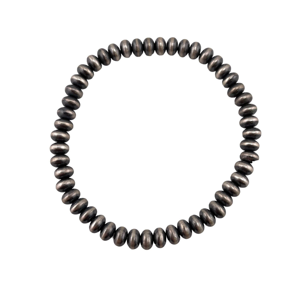 Sterling Silver Navajo Pearl Oxidize Saucer Bead Stretch Bracelet. Available from 3mm to 9mm: 5.5mm