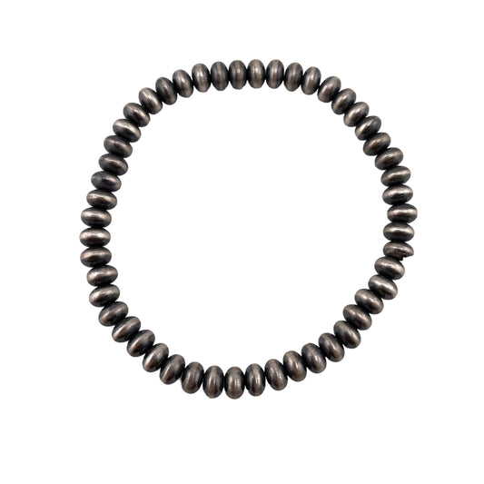 Sterling Silver Navajo Pearl Oxidize Saucer Bead Stretch Bracelet. Available from 3mm to 9mm: 5.5mm