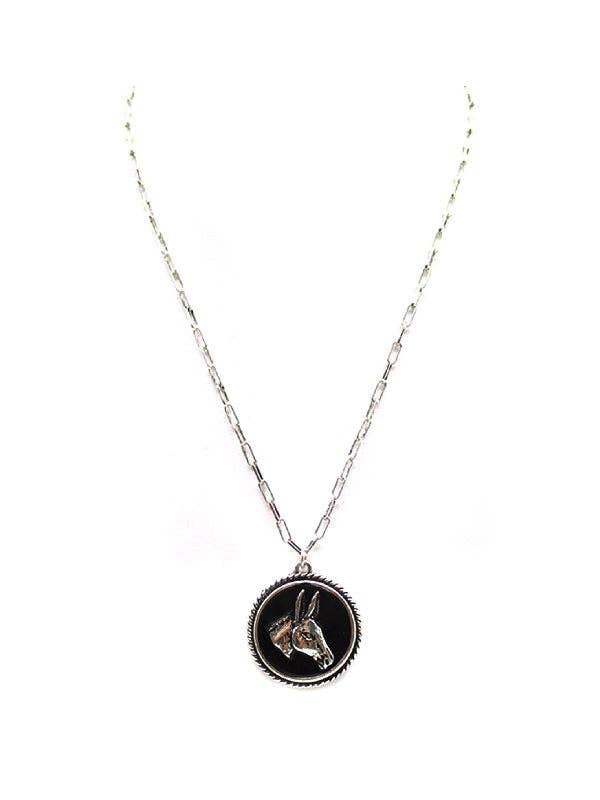 Western Donkey Portrait Pendant Necklace