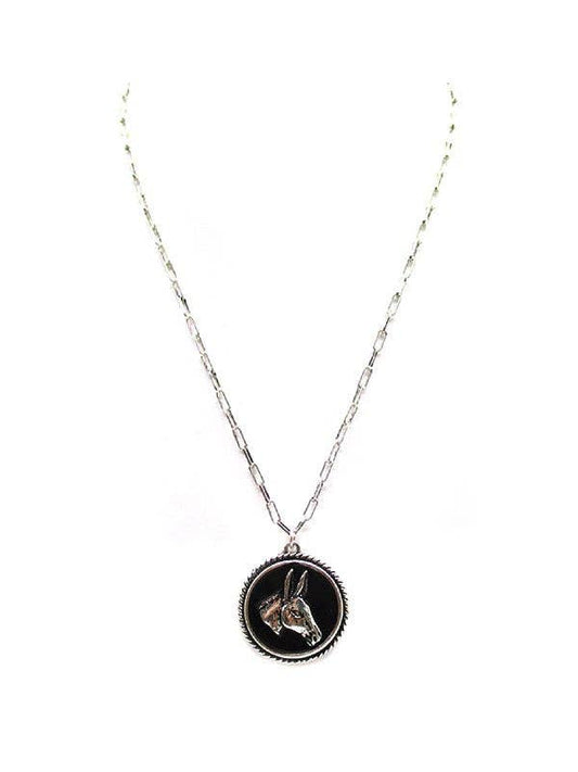 Western Donkey Portrait Pendant Necklace