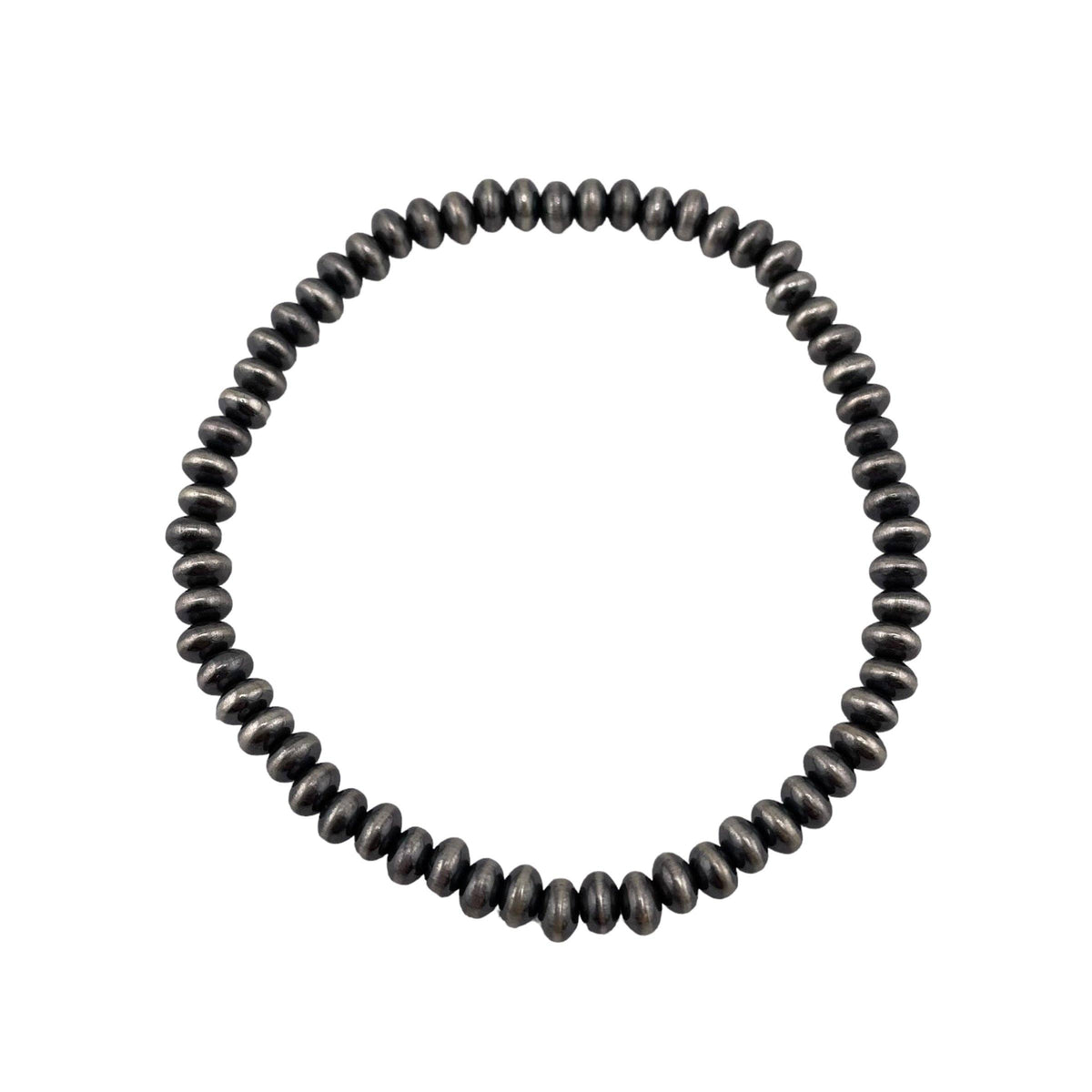 Sterling Silver Navajo Pearl Oxidize Saucer Bead Stretch Bracelet. Available from 3mm to 9mm: 5.5mm