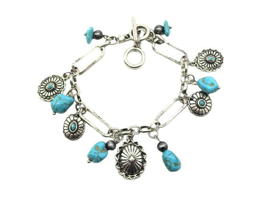 Western Concho Turquoise Charm Bracelet