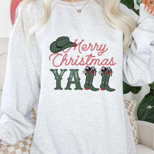 Cowboy Christmas Sweatshirt – Merry Christmas Y’all Boots Design