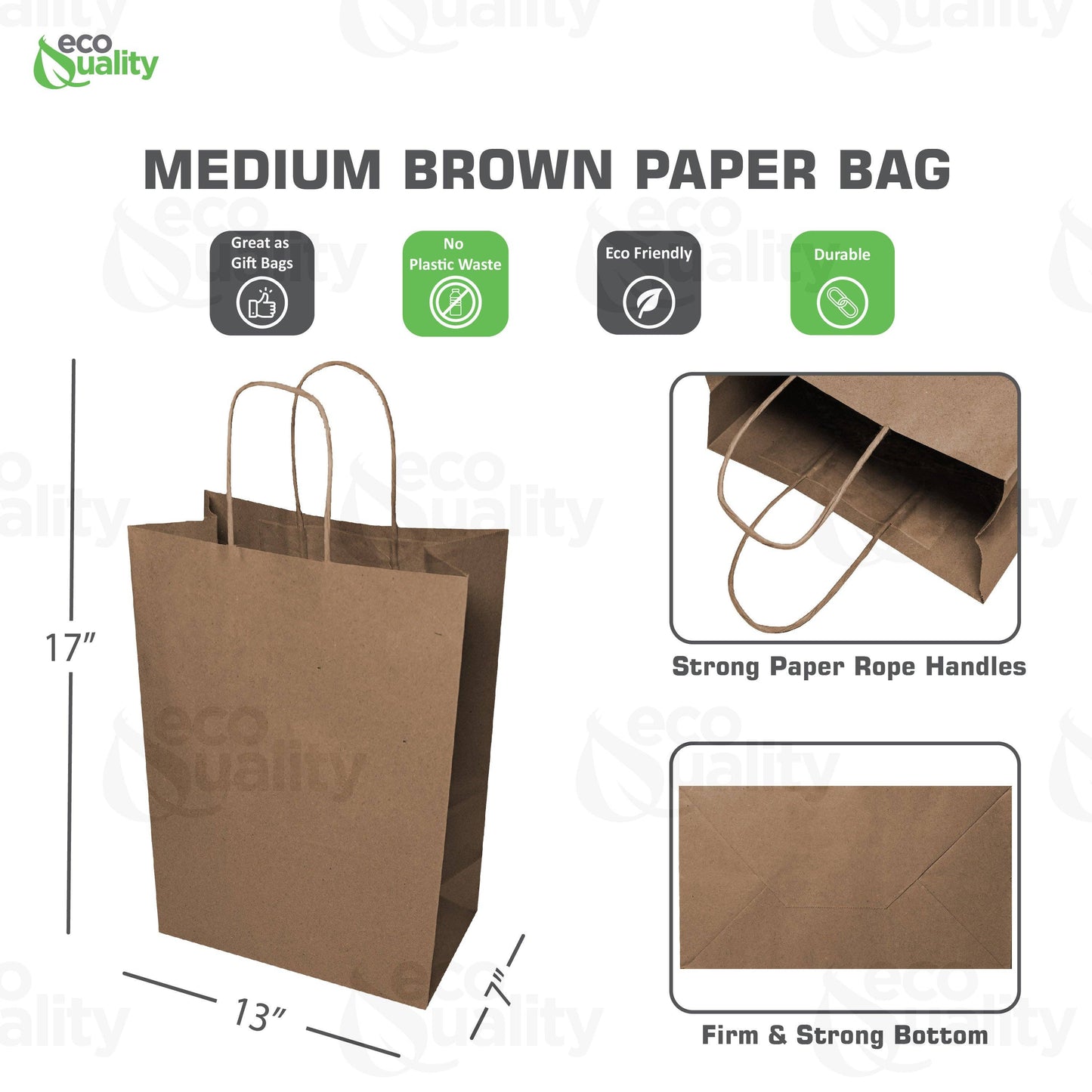 13x7x17 Kraft Brown Paper Gift Bags with Twine Handles: 200 Pcs