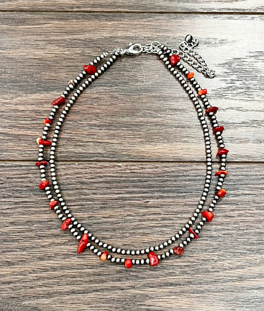 16" Handmade Navajo Coral Necklace