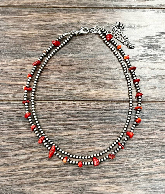 16" Handmade Navajo Coral Necklace