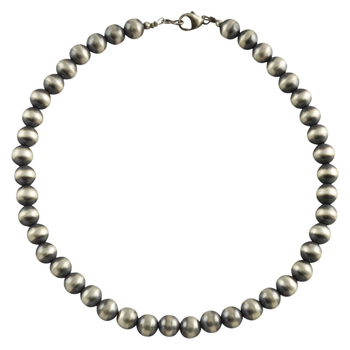 Sterling Silver Navajo Pearl 8mm Oxidize Round Bead Necklace. Available from 16" to 60": 20"