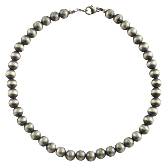 Sterling Silver Navajo Pearl 8mm Oxidize Round Bead Necklace. Available from 16" to 60": 20"