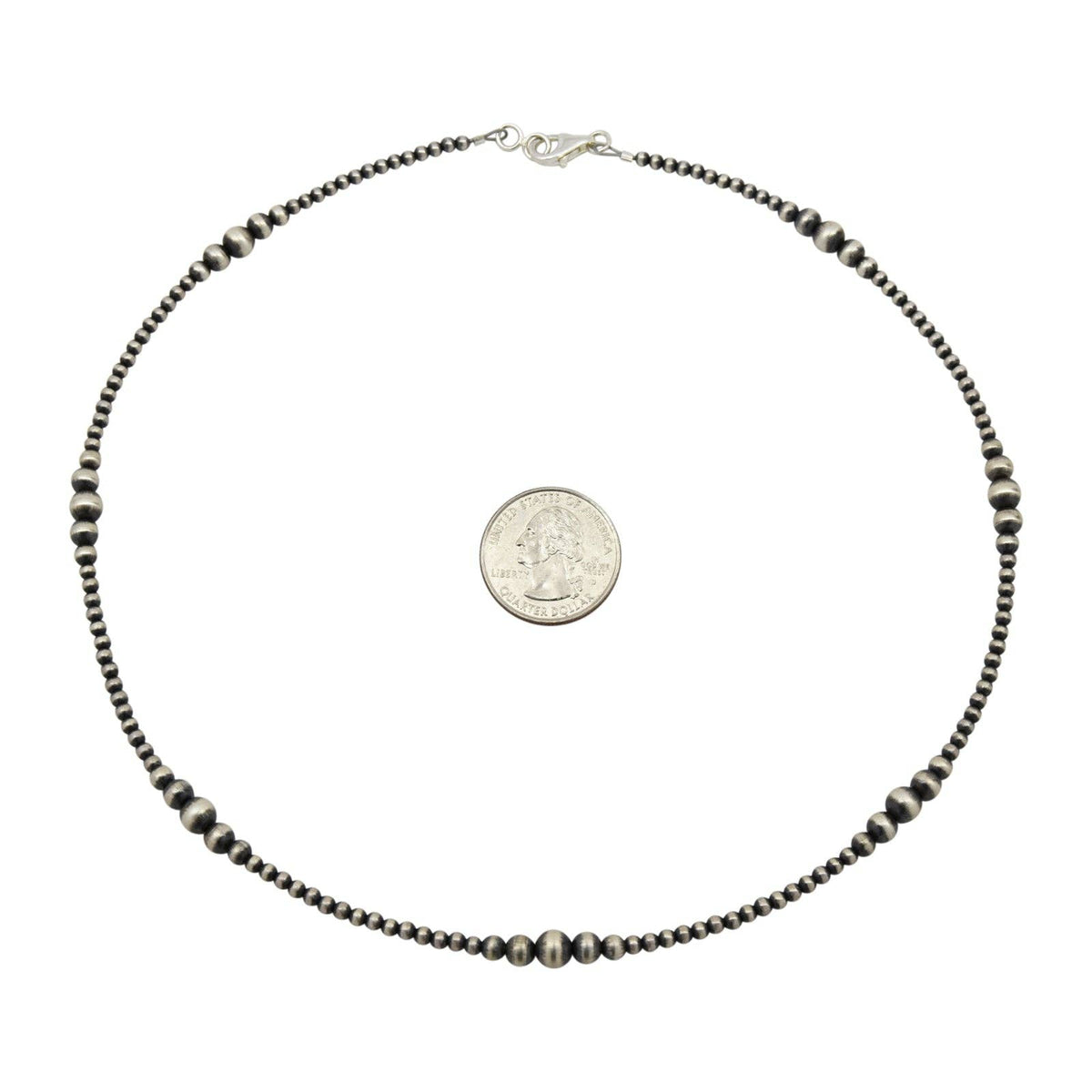 Sterling Silver Mixed Graduated Navajo Pearl Oxidized Bead Necklace. Available from 14" to 60": 18"