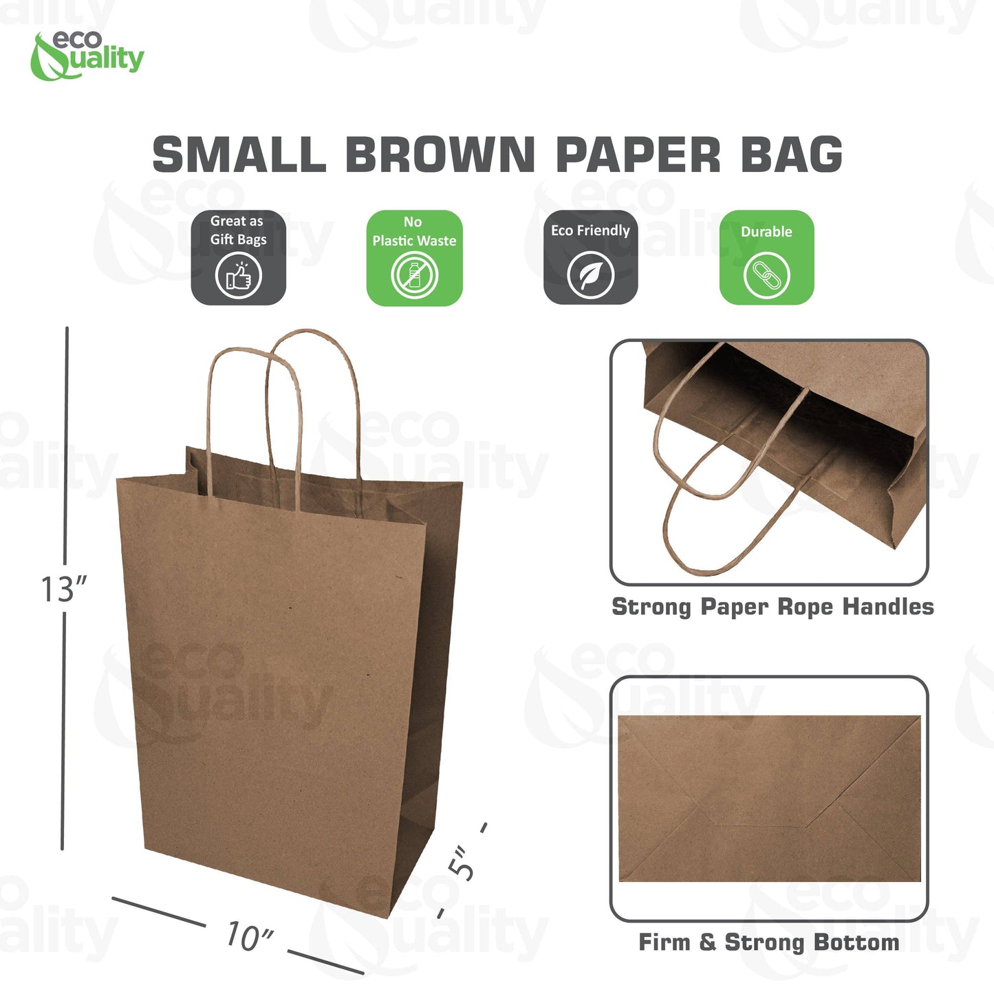 10x5x13 Kraft Brown Paper Gift Bags with Twine Handles: 200 Pcs