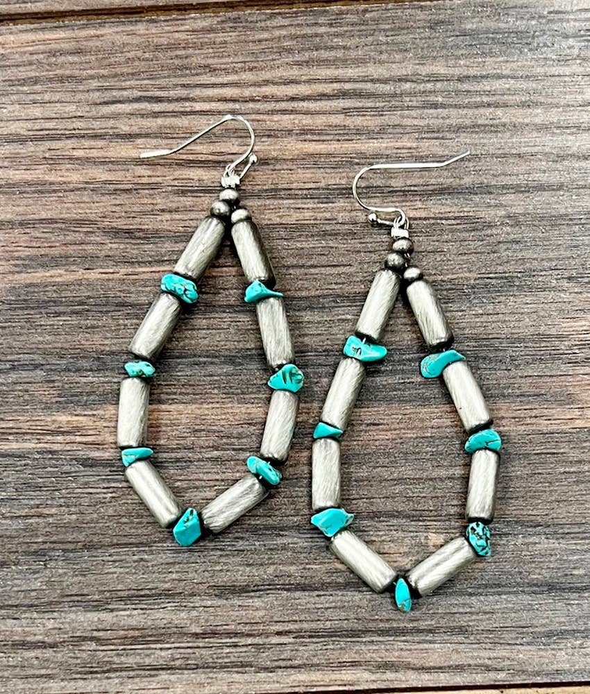 3" Handmade Cylindrical Navajo Turquoise Earrings