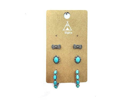 Western 3 Pair Turquoise Hoop Earring Set